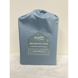 EVERYDAY HOME 100% ORGANIC COTTON SHEET SET - QUEEN - BLUE